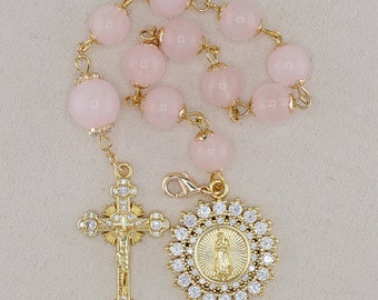 Pocket Rosary with Rose Quartz and 14K Gold Plated Findings