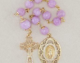 Pocket Rosary with Purple Chalcedony and 14K Gold Plated Findings