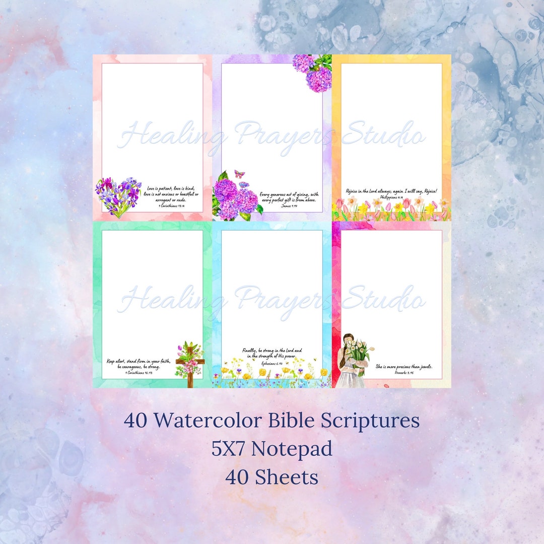 Scriptural Thinkpad Watercolor Christian Notepad | Bible Verse Stationery 5x7 Scripture Pad ...