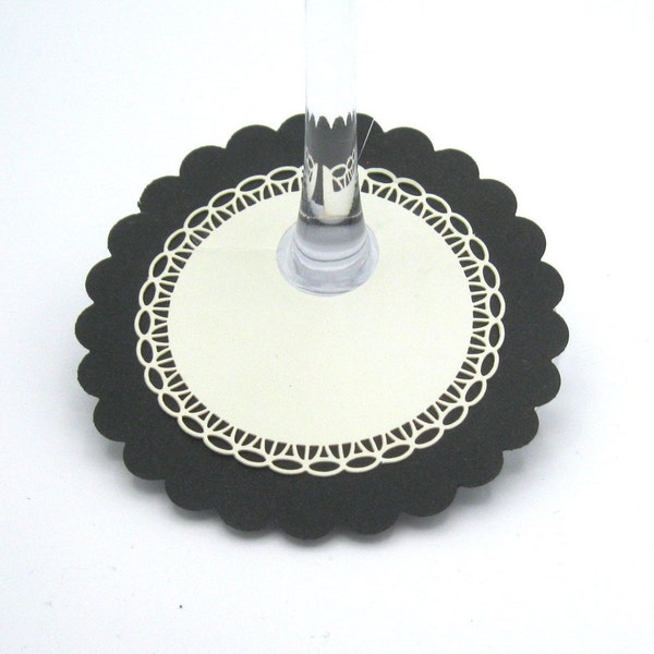 Black and Ivory paper Wine Glass markers Stemmed Glass tags Wine Glass Tags Wine Charms Paper Place card Cocktail tag table decor bar supply