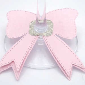Bow Wine Glass markers Stemmed Glass tags pink and gray Wine Glass Tags Wine Charms Paper Place cards Cocktail tags table decor bar supply