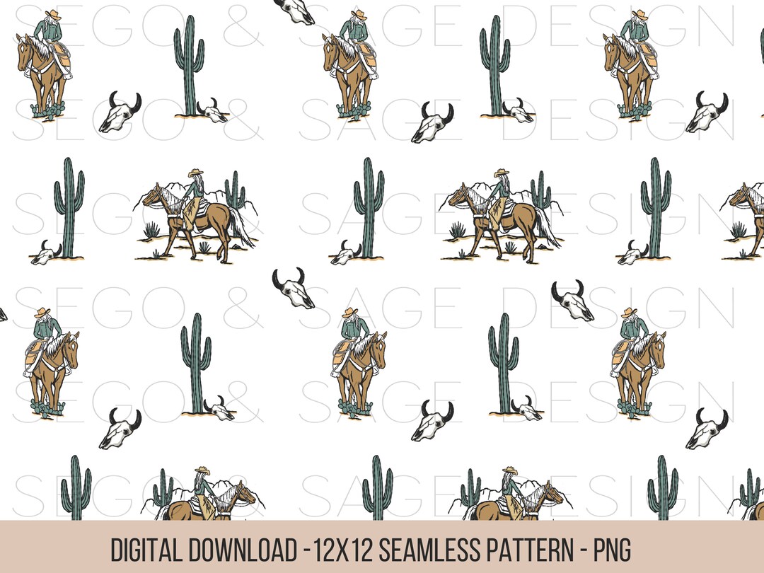 Cactus Cowgirl Pattern, Cowgirl Wallpaper, Western Seamless Digital