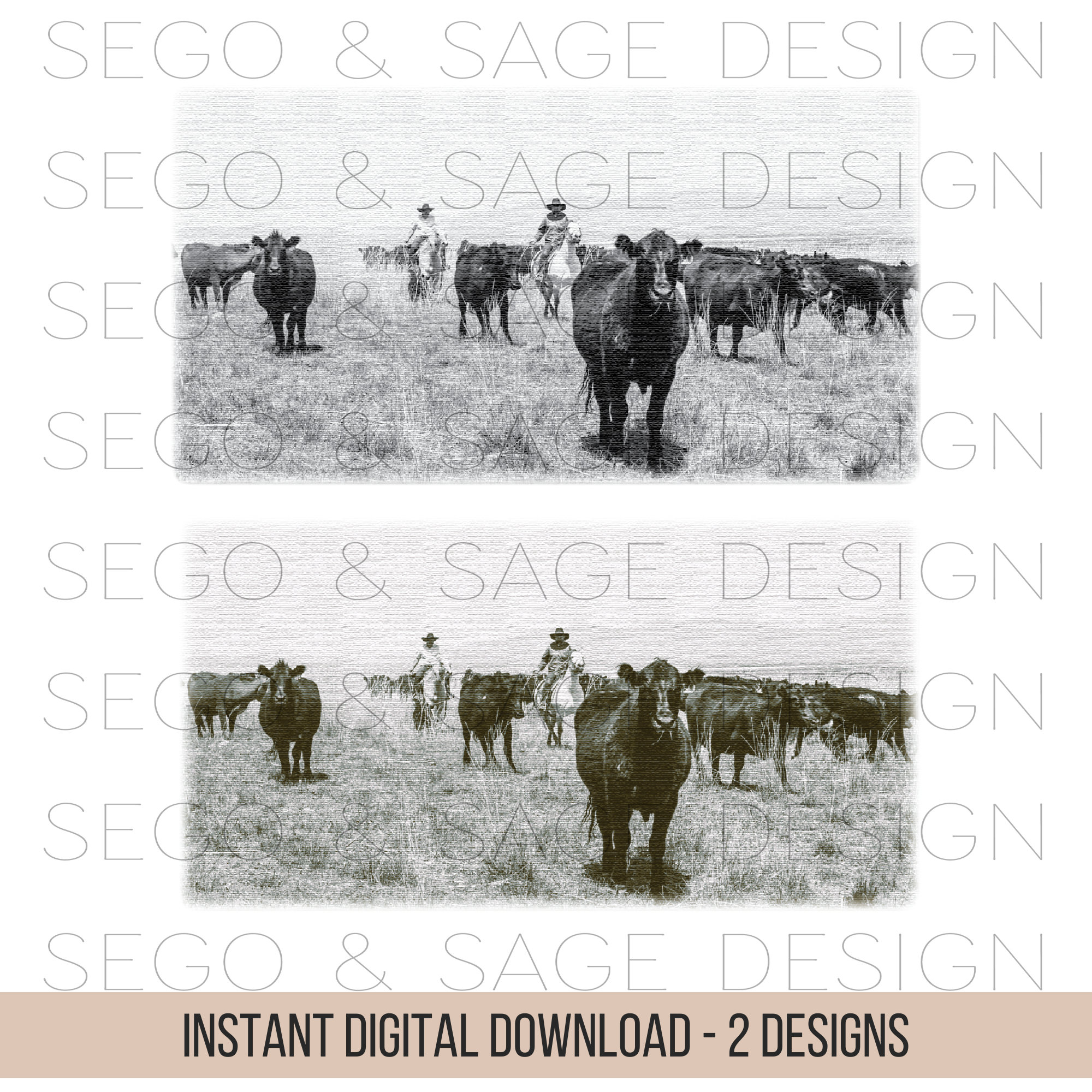 Western Ranching Graphics Cowboys and Cattle, Cowboy Graphic, Western Scene, Horses, Vintage ...