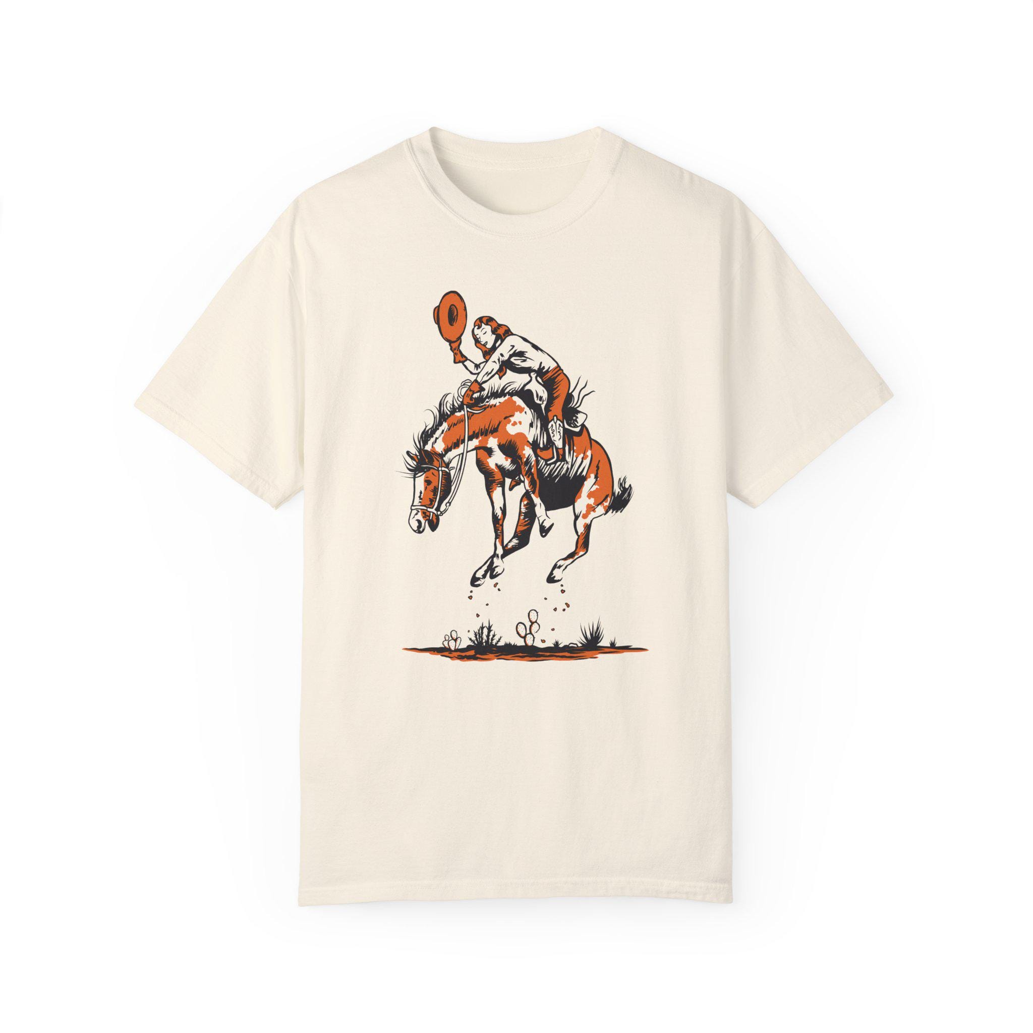Vintage Western unisex t-shirt, cowgirl shirt, rodeo top, wild west, cowboy design, bucking bronc, sego and sage design, summer shirt, color