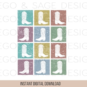 Cowboy boot color block PNG, cowgirl boots, western PNG, Rodeo Graphic, Ranch life, distressed western, cowboy clipart, farm life, sticker