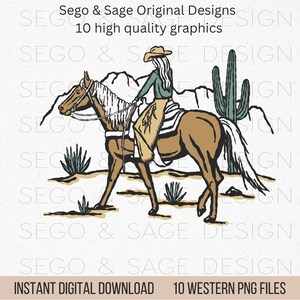 K&ouml;nnte beinhalten: Eine digitale Illustration einer Cowgirl, die auf einem Pferd durch eine W&uuml;stenlandschaft reitet. Die Cowgirl tr&auml;gt einen Cowboyhut, ein lang&auml;rmliges Hemd und Jeans. Das Pferd ist braun mit einer wei&szlig;en M&auml;hne und einem wei&szlig;en Schweif. Der Hintergrund zeigt einen Kaktus und Berge.