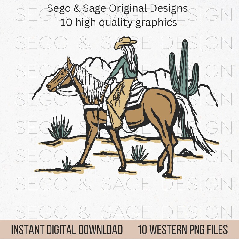 K&ouml;nnte beinhalten: Eine digitale Illustration einer Cowgirl, die auf einem Pferd durch eine W&uuml;stenlandschaft reitet. Die Cowgirl tr&auml;gt einen Cowboyhut, ein lang&auml;rmliges Hemd und Jeans. Das Pferd ist braun mit einer wei&szlig;en M&auml;hne und einem wei&szlig;en Schweif. Der Hintergrund zeigt einen Kaktus und Berge.