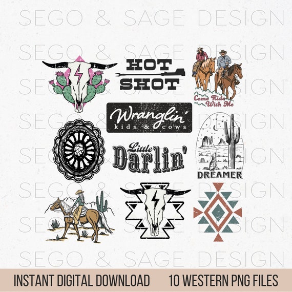 Western PNG bundle, Cowgirl design bundle, cowboy PNG bundle, western graphic designs, cow skull design, aztec western PNG, cowboy on horse