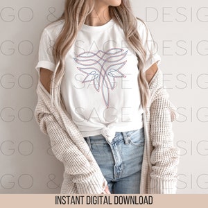 May include: A white t-shirt with a red, white, and blue geometric design on the front. The design resembles a stylized butterfly.