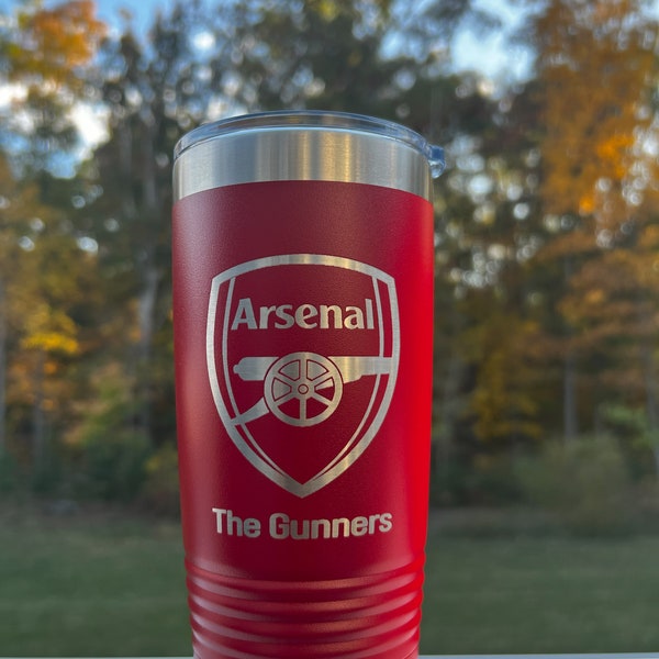 Arsenal FC Gunners Laser Engraved 20 oz Polar Camel Stainless Steel Double-Walled Tumbler Football Fan Soccer Fan Gift EPL Sports Fan Gift