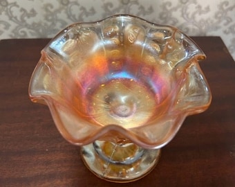 Vintage Carnival Glass Marigold ruffled candy dish stand