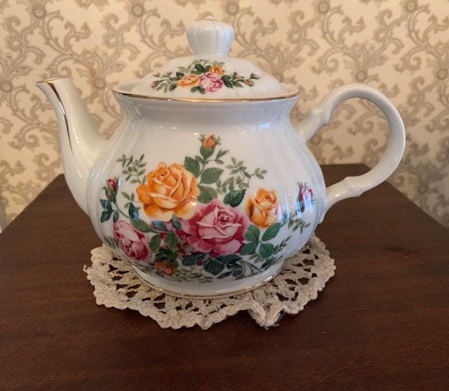 Robinson Design Group Floral Teapot Orange and Pink Flowers Etsy