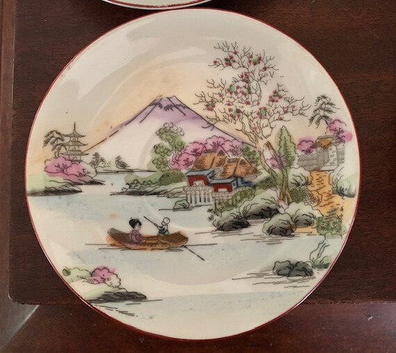 メイドインジャパンの、古いティーセット Vintage Hand Painted Moriage Tea Set Made in Japan 6 Cups