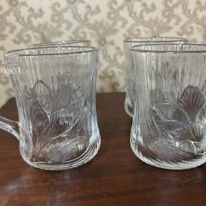 Vintage Arcoroc Crocus Glass Set de 4 té de vidrio templado / taza de café Barware Mug