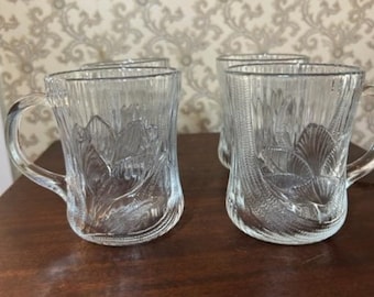 Juego de 4 tazas de vidrio templado Arcoroc Crocus vintage para té/café. Tazas para bar.
