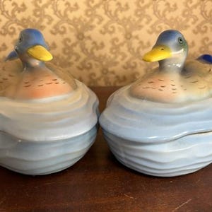 Vintage Rare Mid Century Mallard Duck Covered Dishes (SET of 2) Unique Casserole Lidded Czechoslovakia Dish