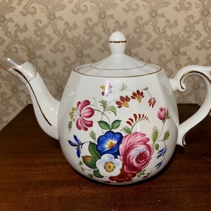Vintage Ellgreave Floral English Teapot Wood & Sons England Genuine Ironstone