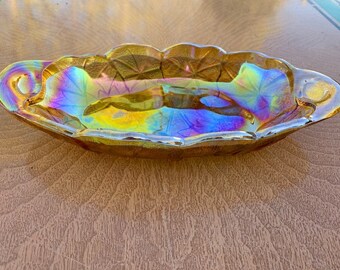 Vintage Marigold Sunflower Carnival Glass Dish / Tray