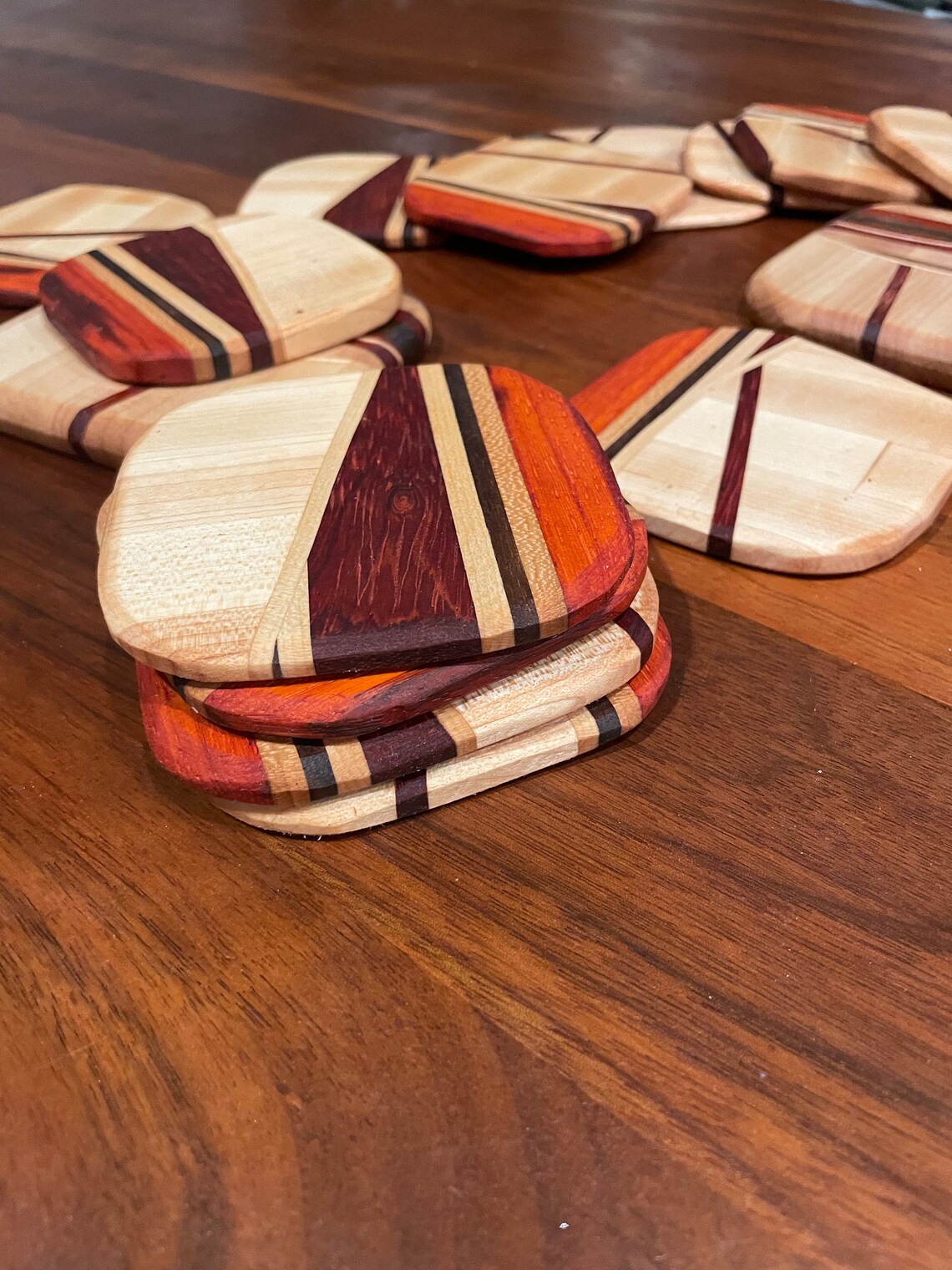 Hardwood Drink Coasters, Unique Wood Inlay Design - Etsy
