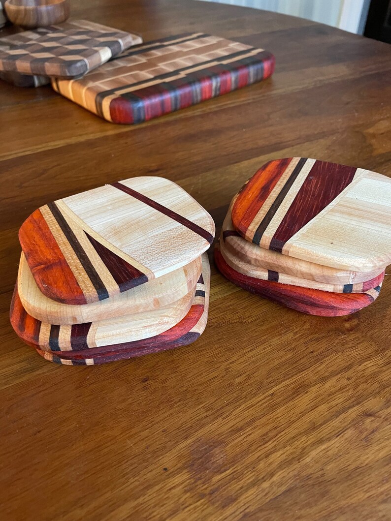 Hardwood Drink Coasters, Unique Wood Inlay Design - Etsy