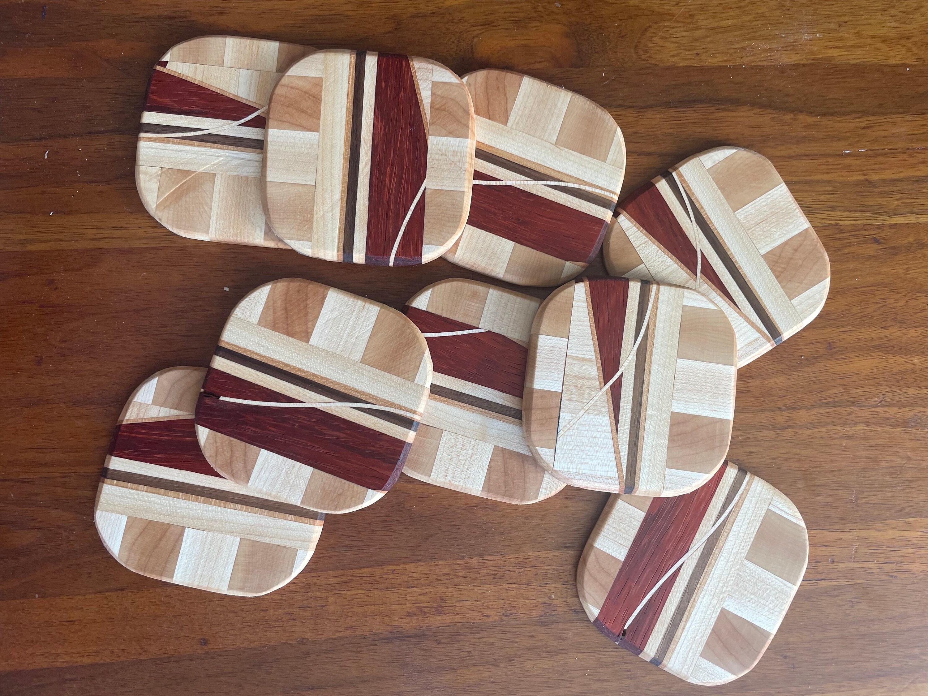 Hardwood Drink Coasters, Unique Wood Inlay Design - Etsy