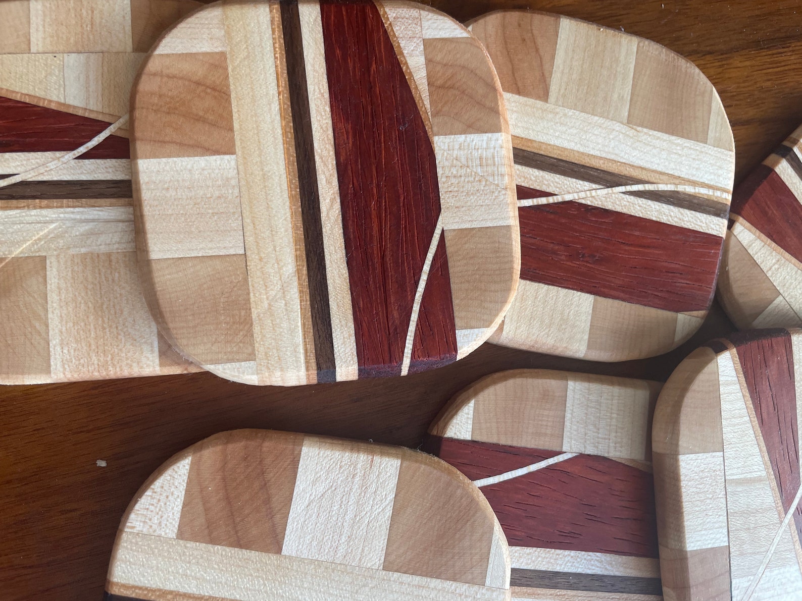 Hardwood Drink Coasters, Unique Wood Inlay Design - Etsy