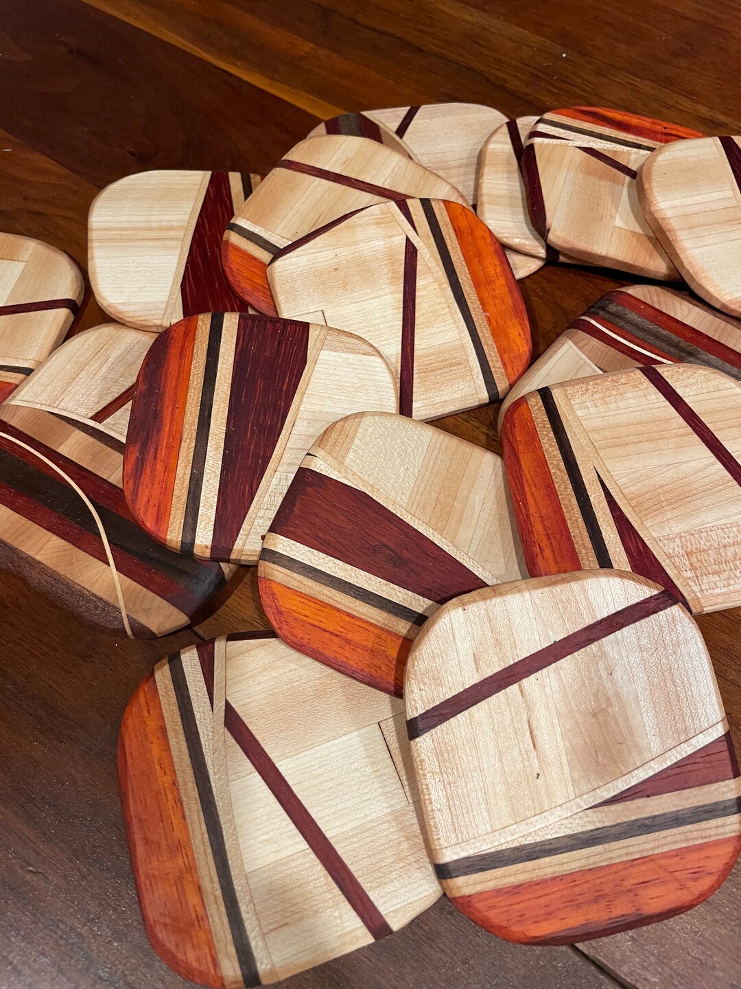 Hardwood Drink Coasters, Unique Wood Inlay Design - Etsy