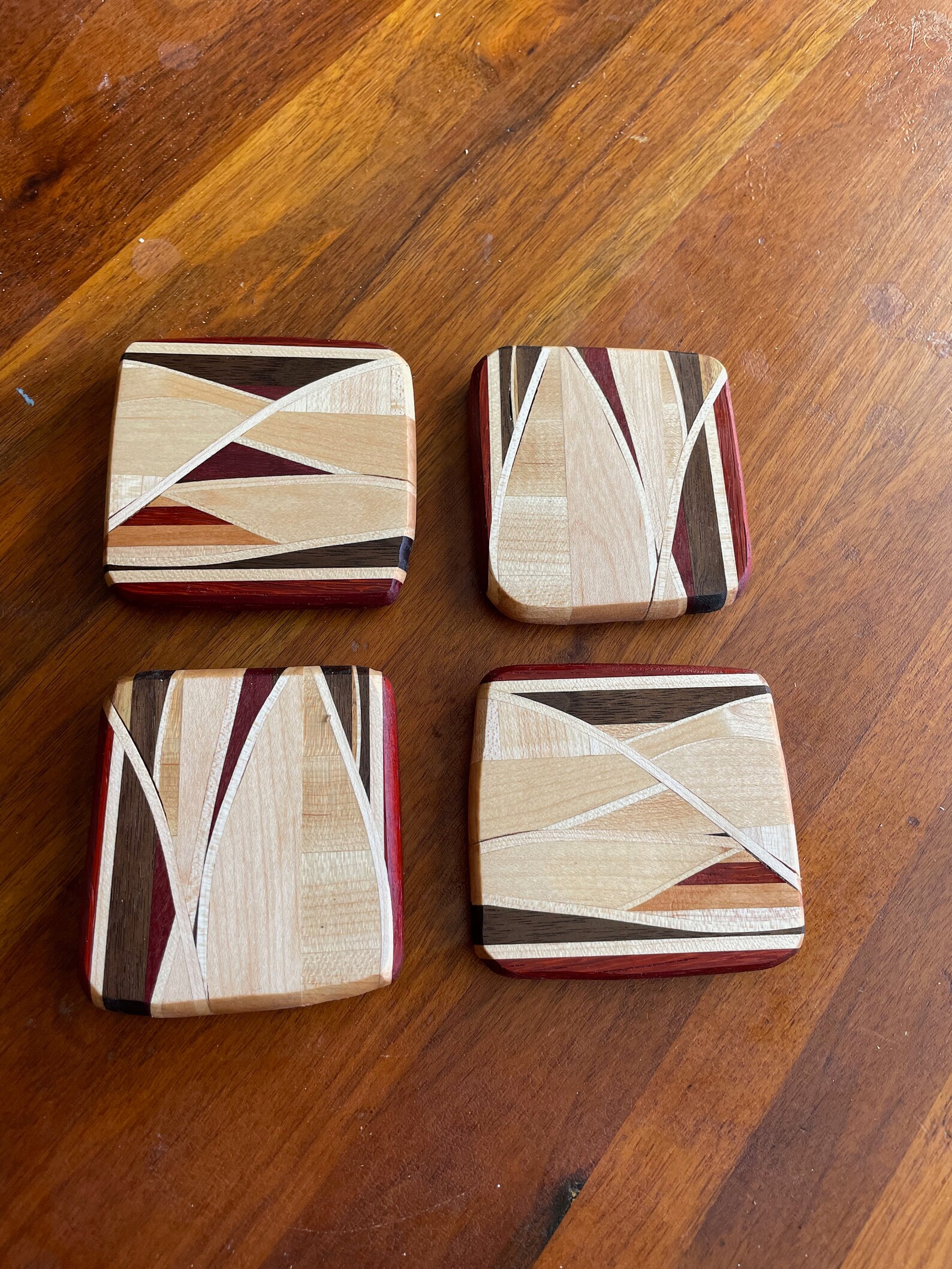 Hardwood Drink Coasters, Unique Wood Inlay Design - Etsy