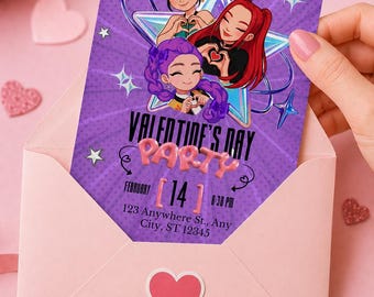 Birthday Invitation | Cute Girls Party Invitation | Canva Template | Instant Download | Kids Party Invitation | Kpop | Warriors