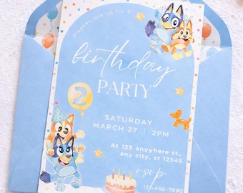 Editable Kids Birthday Invitation Template – Cute Bluey & Bingo Theme