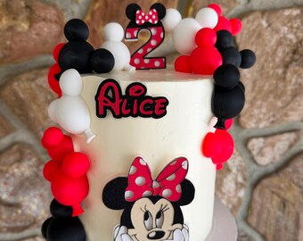 Minnie Mouse Cake Topper Set with 3D Reusable Balloons | Personalized Name Topper | Custom Age Birthday Decoration | Minnie Theme Party Deco