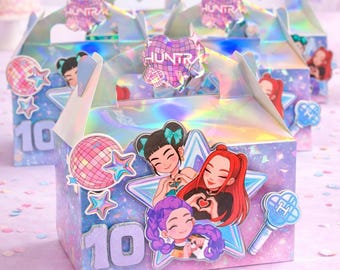 Personalized KPop Demon Hunters Party Favor Box | Custom Birthday kpop gable box | Holographic Girls Party Supplies | KPop Theme Decoration