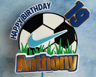 Personalized Soccer Cake Topper – Custom Name & Age