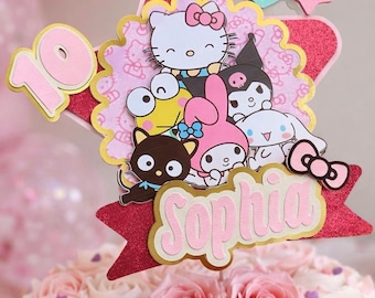 Cat Kitty Cake Topper Personalized – Custom Name & Age – cute cat pink Birthday Decoration for Girls Party