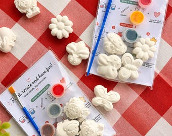 Paint Your Own Plaster Kit for Kids | DIY Craft Party Favor | 4 Plaster Shapes + Brush | Birthday Goodie Bag Activity