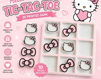 Hello Kitty Tic Tac Toe Game | 3D Printed Travel Game | Cute Party Favor | Kids Birthday Gift | Montessori Toy | Reusable Family Game