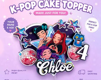 Personalized K-Pop Cake Topper | Custom Birthday Cake Decoration | Kpop Party Decor with Name & Age