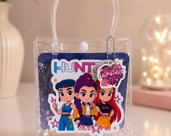 HUNTR/X Inspired Party Favor Bag with Keychain | Clear PVC Mini Tote Bag | Kpop Birthday Favor | Personalized Gift Bag | Party Favor