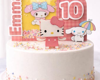 Hello Kitty 3D Cake Topper Personalized | My Melody Birthday Cake Decor | Custom Name & Age | Kids Birthday Party Decoration