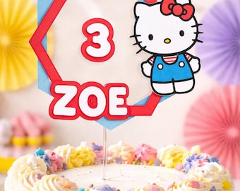 Hello Kitty Cake Topper Personalized – Custom Name & Age – Simple Birthday Cake Decoration – 16cm Party Topper