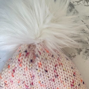 Hot Pink &quot;Confetti&quot; Beanie &quot;TikTok Inspired&quot; with Removable Pom Pom. Adult Size. FREE Shipping