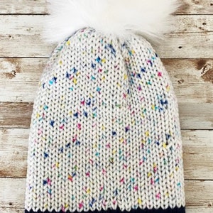 Navy &quot;Confetti&quot; Beanie &quot;TikTok Inspired&quot; with Removable Pom Pom. Adult Size. FREE Shipping