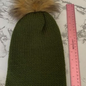 Army Green (TikTok Inspired) Beanie with Removable Pom Pom. Adult  Size. FREE Shipping