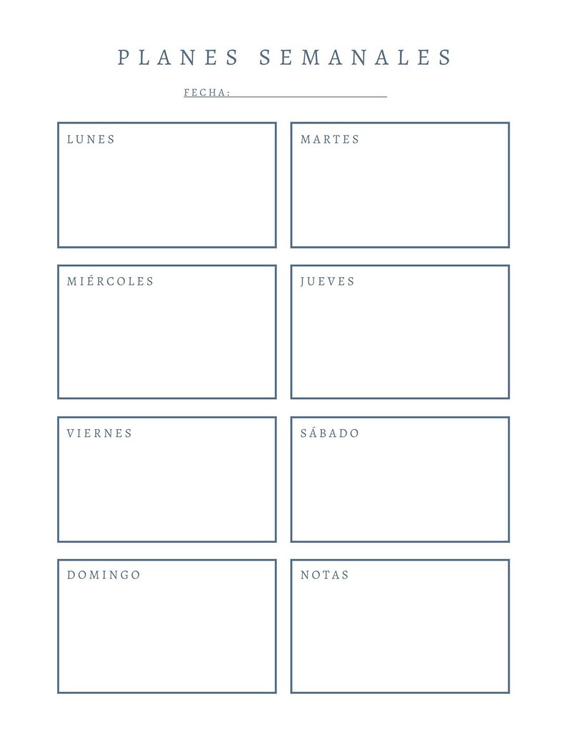 Weekly Planner Printable Spanish Simple Weekly Schedule Week Etsy