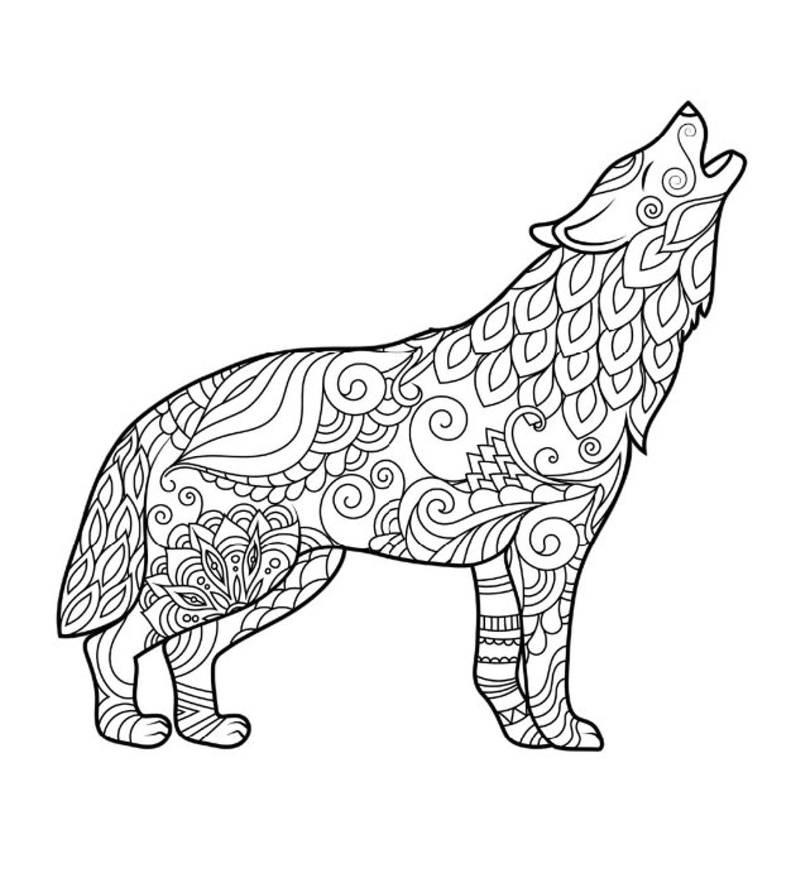 Wolf Mandala Coloring Page | Etsy