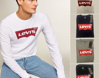 vintage T-shirt Levi's à manches longues pour hommes, logo graphique chauve-souris, coupe classique, col rond, haut t-shirt classique