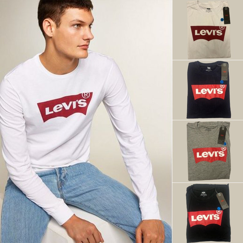 Camiseta vintage de manga larga Levi's para hombre con logo gráfico de ala de murciélago Camiseta clásica con cuello redondo y ajuste regular imagen 1