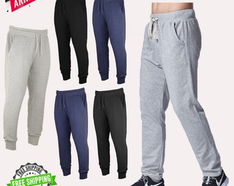 Mens Regular Fit Sweatpants Fleece Joggers Sport Drawstring Tracksuit Bottom