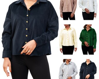 Camisa de pana para mujer, prendas de vestir de gran tamaño para mujer, blusa informal de manga larga con botones y ajuste holgado para primavera y verano