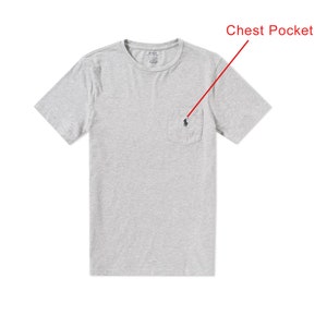 Ralph Lauren Camiseta de cuello redondo para hombre, camisetas de verano de manga corta ajustadas personalizadas S-2XL Heather Grey- Pocket